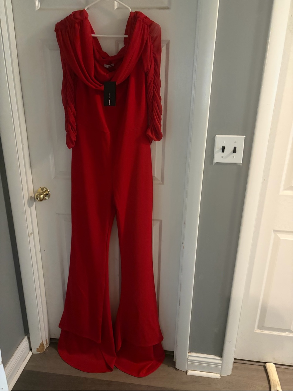Fashion Nova Red Cowl Neck Wide-Leg Jumpsuit